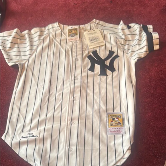 Mitchell & Ness Kids Pinstripe Baseball Jersey - Black and White - Picture 1 of 3